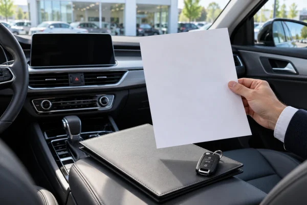 Dossier et clés de voiture dans l’habitacle d’un véhicule